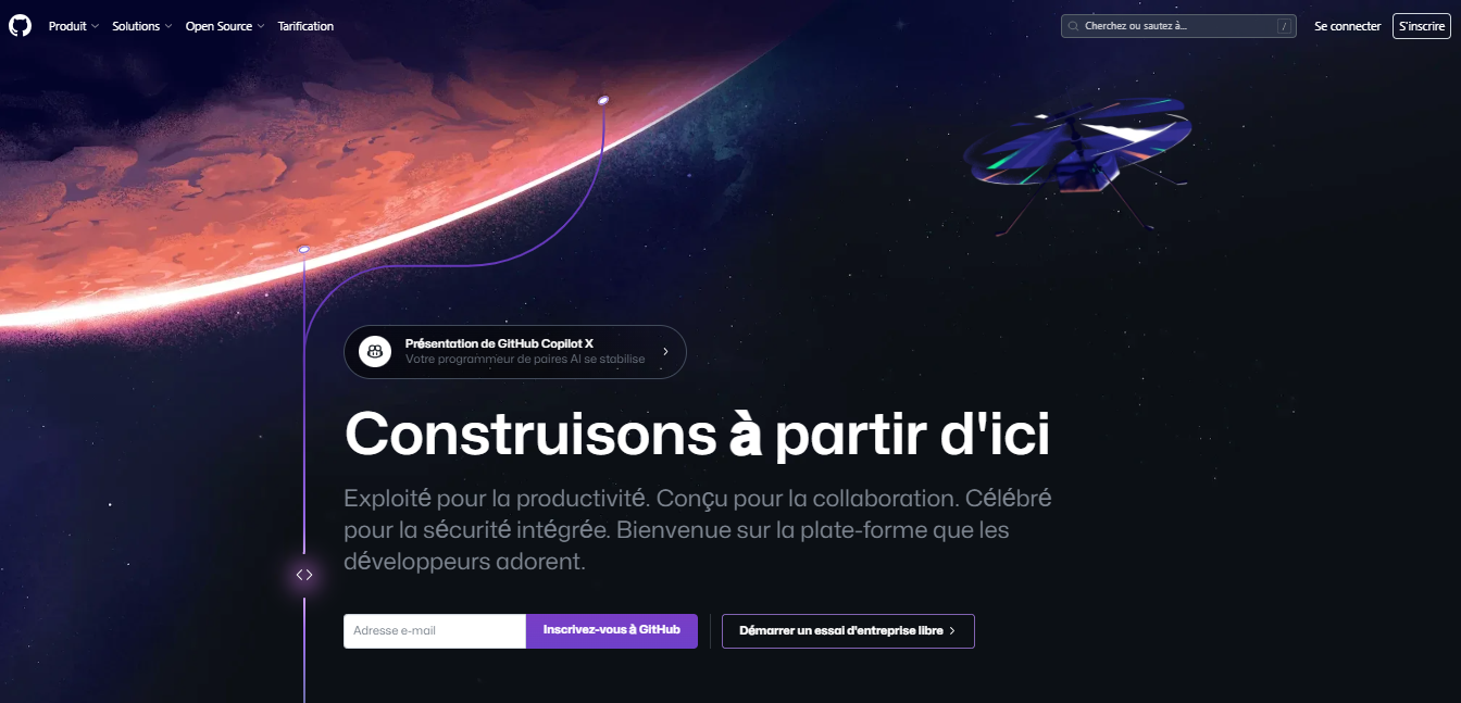 Page d'accueil GitHub